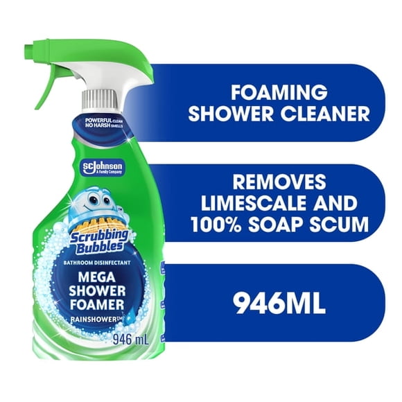 Scrubbing Bubbles® Mega Shower Foamer Spray, Removes Soap Scum from Tubs, Shower Walls and More, Rainshower Scent, 946mL