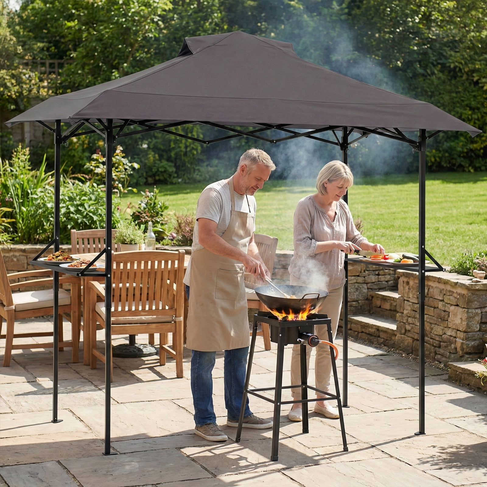 Dark Gray 5x8ft BBQ Gazebo, Folding Grill Tent with Air Vent