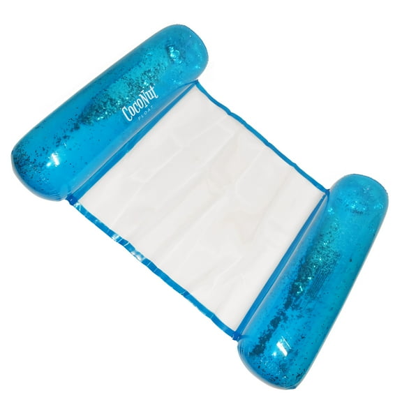 CocoNut Float: Blue Glitter Hammock Pool Lounger - 49" x 30" Inflatable Drifter, Exercise Saddle & Relaxation Chair