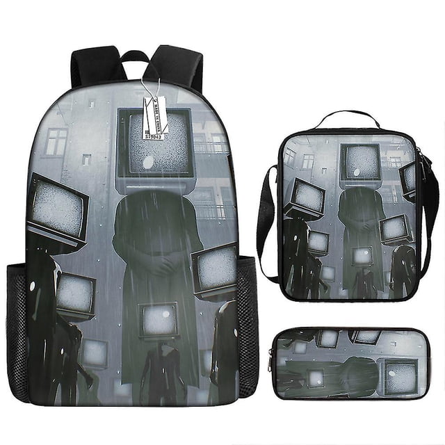 Skibidi Toilet Backpack Set de tres piezas (mochila + bolsa de comida + estuche para bolígrafos)