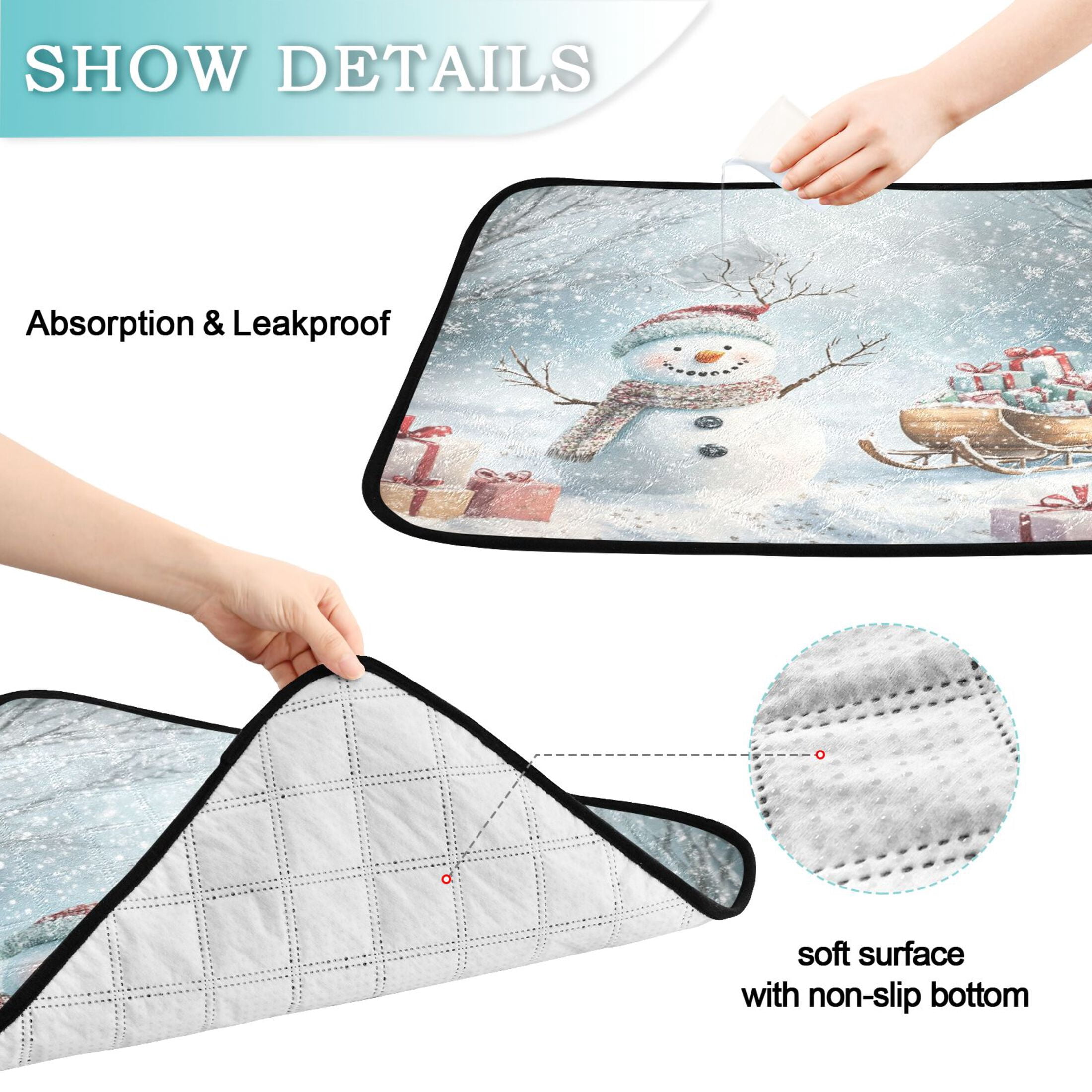 Qxltty Snowman Next To A Sleigh Full Of Presents Cat litter Pads Pet Set of 3 Diaper Mats Center Anti-leakage Layer Absorbent Soft and Comfortable