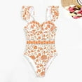 thumbnail image 5 of Womens One Piece Swimsuit Tie Floral Bathing Suits Fashion Print Soft V Neck Plus Size Swimwear with Bra (Orange M), 5 of 6