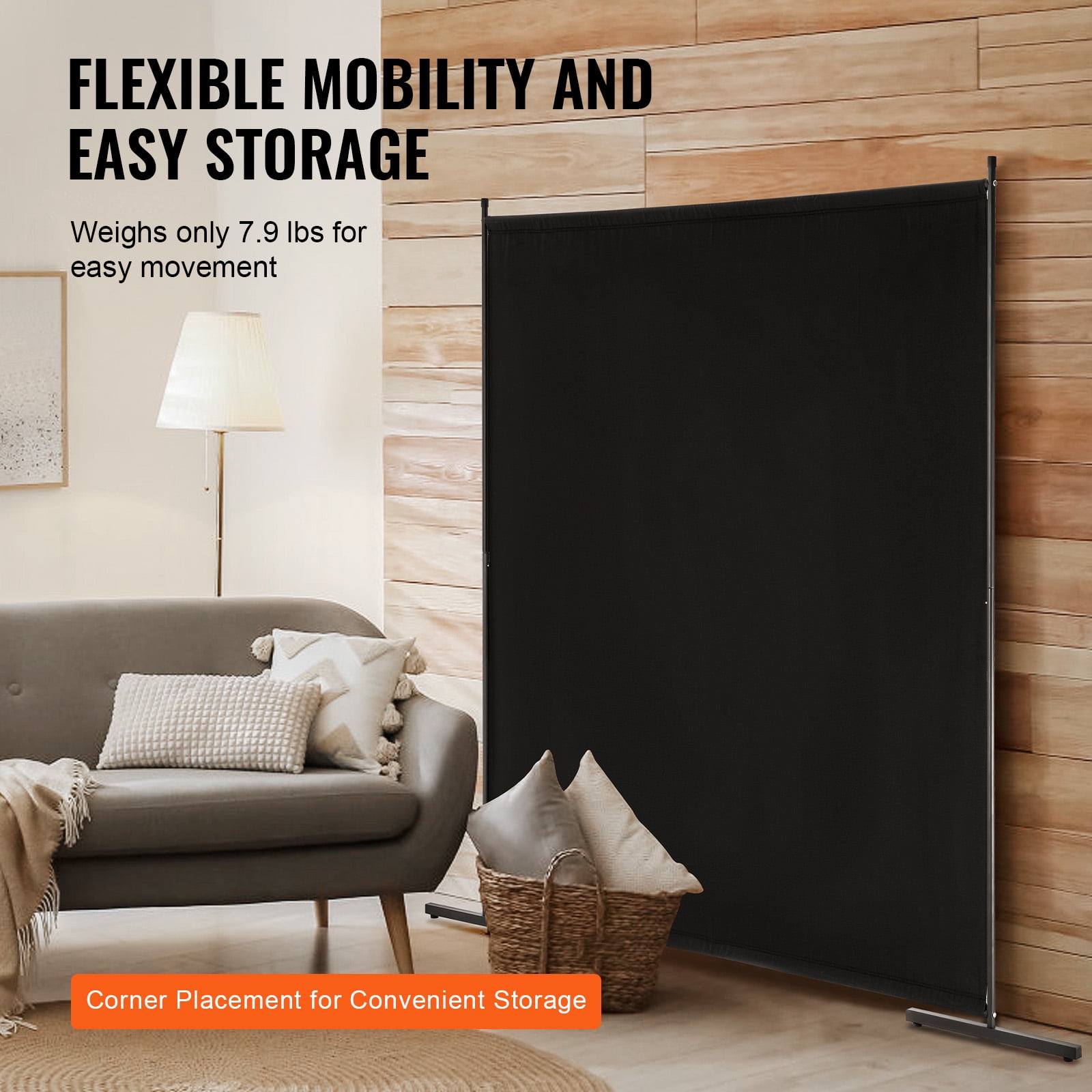 KFFKFF Space Partition, One-Panel Privacy Barrier, 6FT Indoor Privacy Shield, Segregation Screen for Spaces, Standalone Partition Panel for Workspace, Sleeping Area, Black