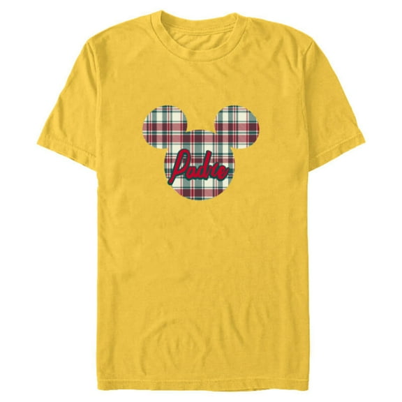 Disney Mickey Mouse Christmas Holiday Plaid for Padre - Short Sleeve Blended T-Shirt for Adults - Customized-Yellow