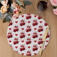 thumbnail image 3 of Red Cherry Round 13 Inch Placemats Set of 4, Farmhouse Lover Heart Fruit Gray Wooden HeatResistant Non Slip Place Mats for Dining Table, Wipeable Braided Kitchen Table Mats for Housewarming, 3 of 9