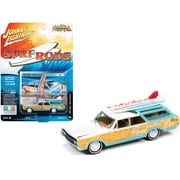 PACK OF 2 - "1964 Oldsmobile Vista Cruiser White and Seafoam Green with Wood Paneling and Two Surfboards Surf Rods"" Limited Edition to 4180 pieces Worldwide 1/64 Diecast Model Car"