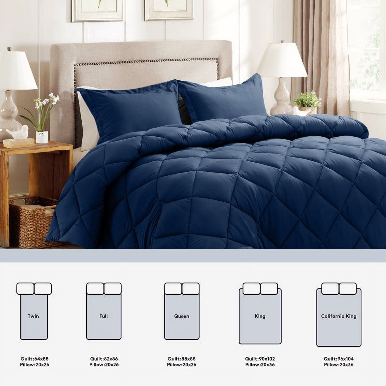 JUSTLET 3 Pieces Queen Comforter Set, Bed in A Bag, Machine Washable Bedding Set, Navy Blue