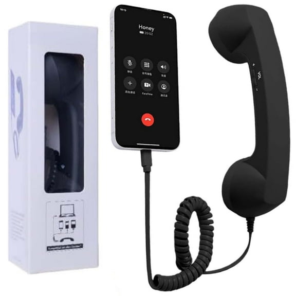 2026 New Retro Phone Handset – Wired Landline Style Receiver for iPhone & Type-C Cell Phones, for Mobile Video Conferences, Calls & Meetings