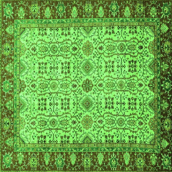 Ahgly Company Indoor Square Oriental Green Traditional Area Rugs, 3' Square
