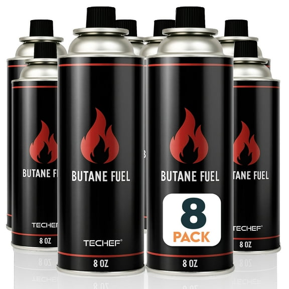 TECHEF 8 Pack x 8oz Butane Fuel Canisters Cylinders for Portable Gas Stove Camping Stoves, Gas Burners, UL Listed - DUAL Safety System (8 Pack)