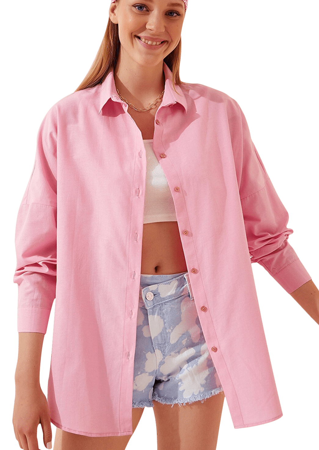Mandarin Transparent Blouse pink casual look Fashion Blouses Transparent Blouses 