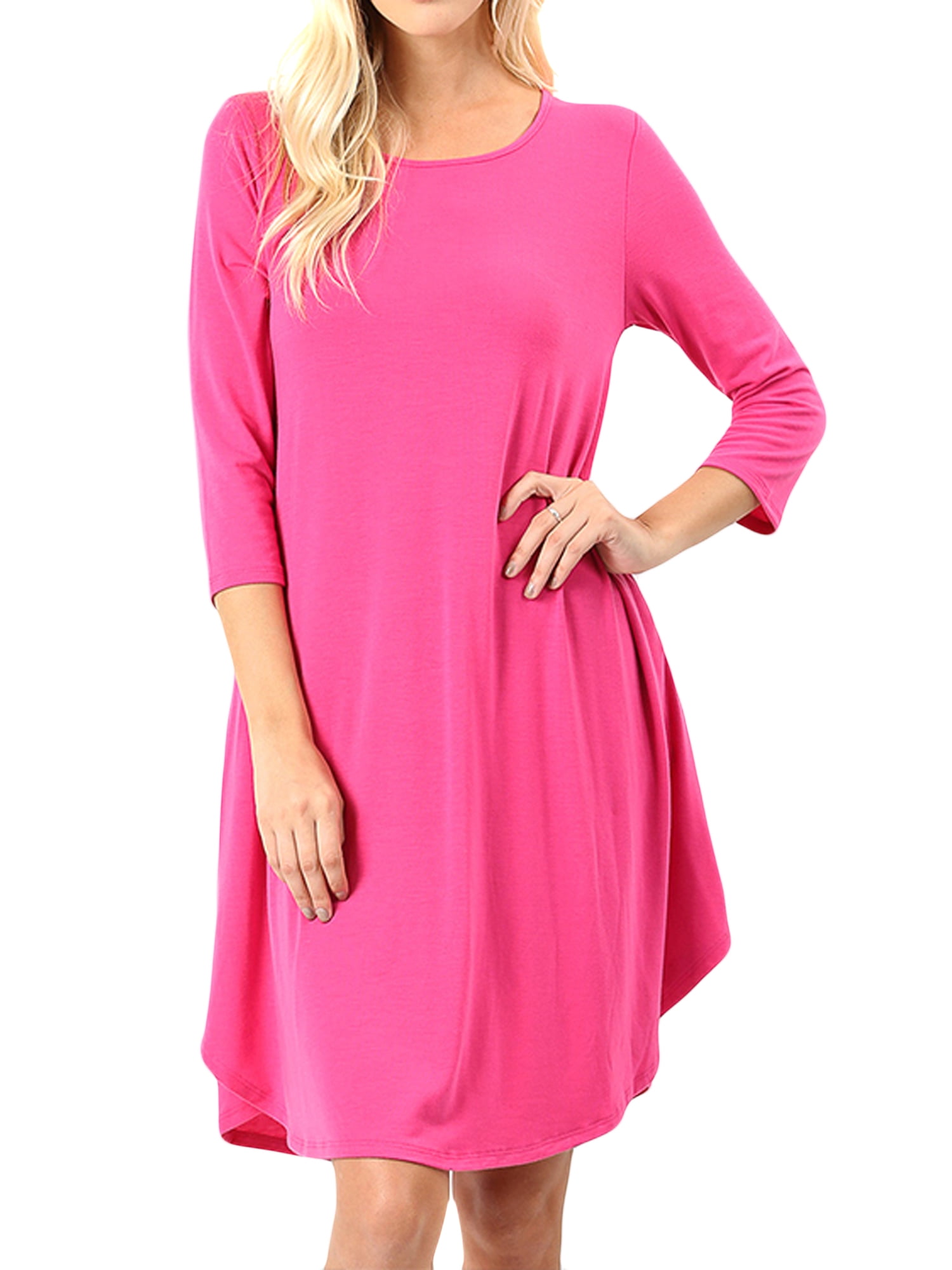 zenana-women-plus-3-4-sleeve-round-hem-knee-length-a-line-tunic-dress-with-side-pockets-hot