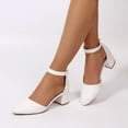 thumbnail image 4 of LuckLilac Women's Round Toe Pumps Ankle Strap Low Buckle Block Heel Sandals Dress Wedding Office Party Shoes, 4 of 5