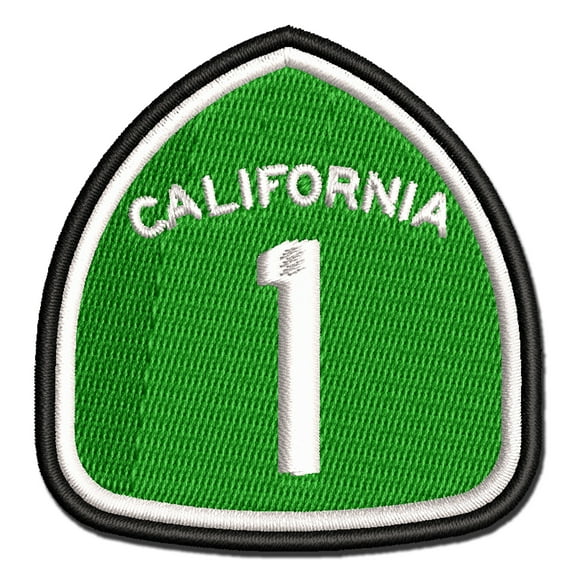 California Highway One Pacific Coast Sign Applique Multi-Color Embroidered Iron-On Patch - 2.5 Inch Small