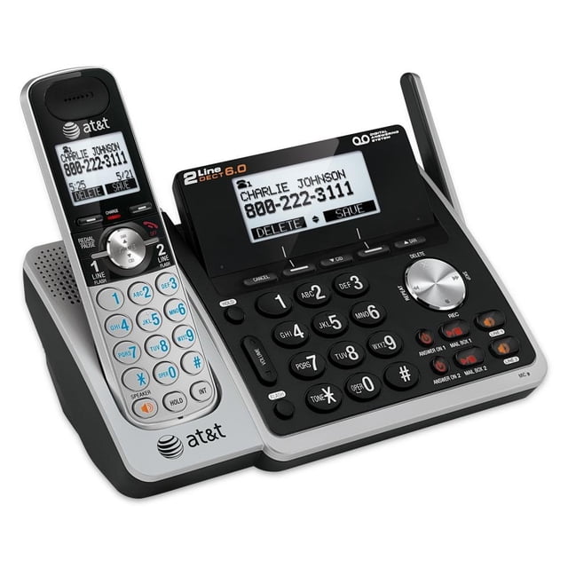 Teléfono inalámbrico AT&T TL88102 DECT 6.0 de 2 líneas con sistema de respuesta