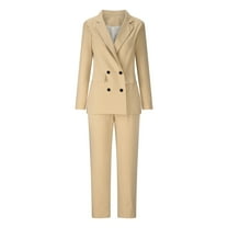 WXLWZYWL Womens Suits Blazer and Pants Solid Color Suit Trousers Suit Two-Piece Suit Suit Khaki