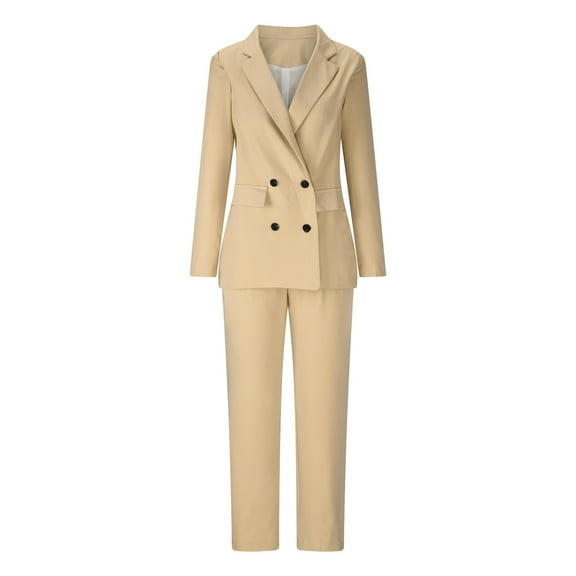 WXLWZYWL Womens Suits Blazer and Pants Solid Color Suit Trousers Suit Two-Piece Suit Suit Khaki