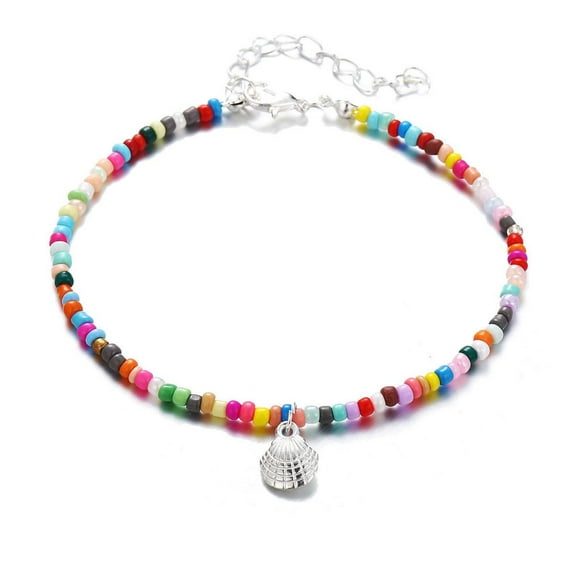 WWG Ankle Bracelets for Women Bohemian Style Color Beaded Anklet, Alloy Scallop Pendant Anklet for Valentine's Day Mother's Day Christmas Birthday Gifts