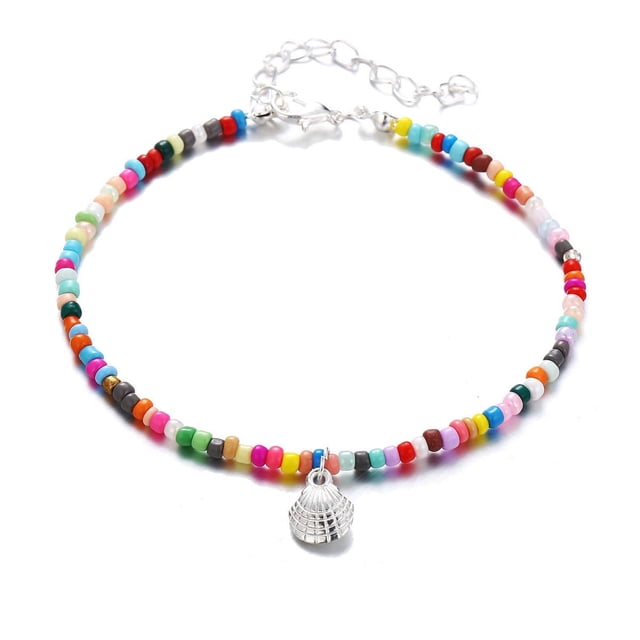 FcBaudy Bracelets de Cheville pour Femmes, Bracelets de Cheville Style Bohème avec Perles Colorées, Bracelet de Cheville en Alliage avec Pendentif Festonné