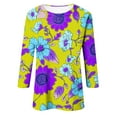 thumbnail image 4 of CYMMPU Tunic Tops 3/4 Sleeve Floral Printed Fall Trendy Shirts Crew Neck Loose Fit Spring Tops Blouses for Women Dressy Casual Empire Waist A Line T-Shirts Yellow XXXL, 4 of 4