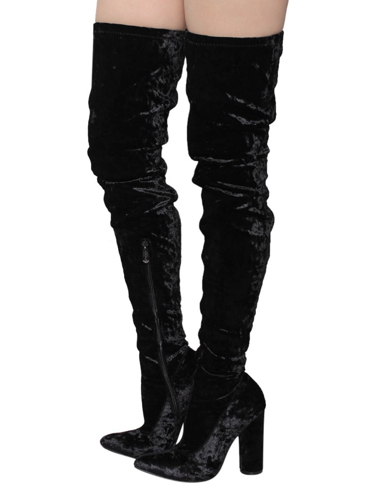 Cape Robbin GD80 Womens Snug Fit Inside Zip Stretchy Block Heel Thigh High Boot