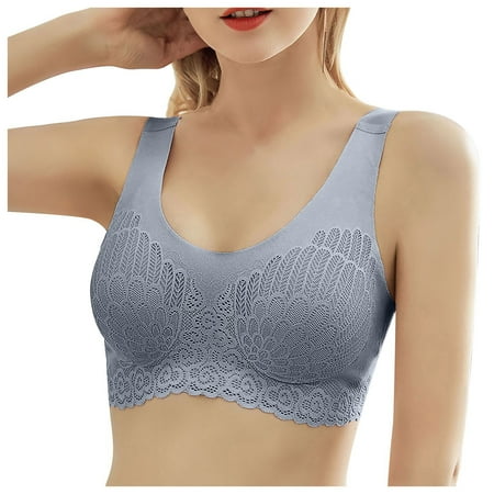 

KDDYLITQ Womens Lightly Padded Bra with Full Coverages Constant Push Up Plunge Bra Bras Gray XL