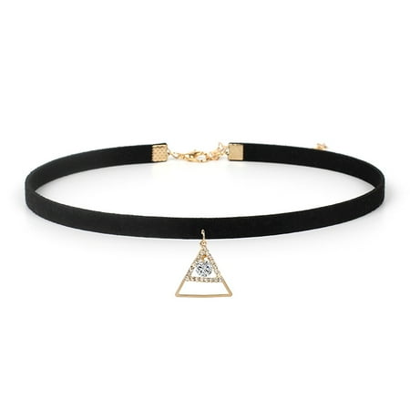 

Ladies Black Leather Collar Necklace Fashion Clavicle Chain Geometric Triangle Pendant Gold Silver 2 Piece Pack