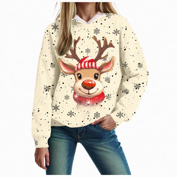 Futezty Christmas Hoodies for Women Fashion Graphic Sweatshirts Casual Long Sleeve Hooded Girls Teen
