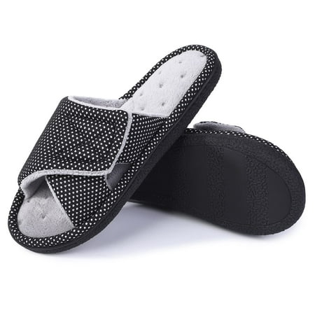 

HA-EMORE Men’s Slippers Cozy Memory Foam Adjustable Comfy Open Toe House Slippers Slip On Indoor Bedroom Slippers for Men