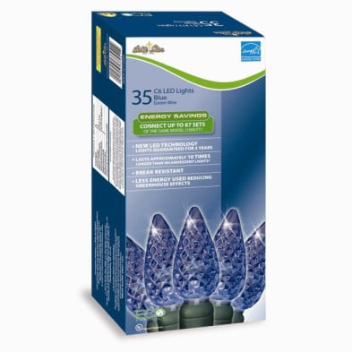 Set of 35 Super Bright Blue LED C6 Faceted Christmas Lights - Green Wire