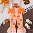 thumbnail image 6 of Gunia Baby Girls Halloween Outfit Embroidered Suspenders Plaid Bowknot Lace Flared Long Pants Autumn Jumpsuit Romper Outfits Orange 12-18 Months, 6 of 9