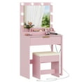 thumbnail image 6 of Ktaxon Flutted Makeup Vanity Table 8 LED Lights, Dressing Desk with Charging Station, For Femal Gift, Pink, 6 of 9