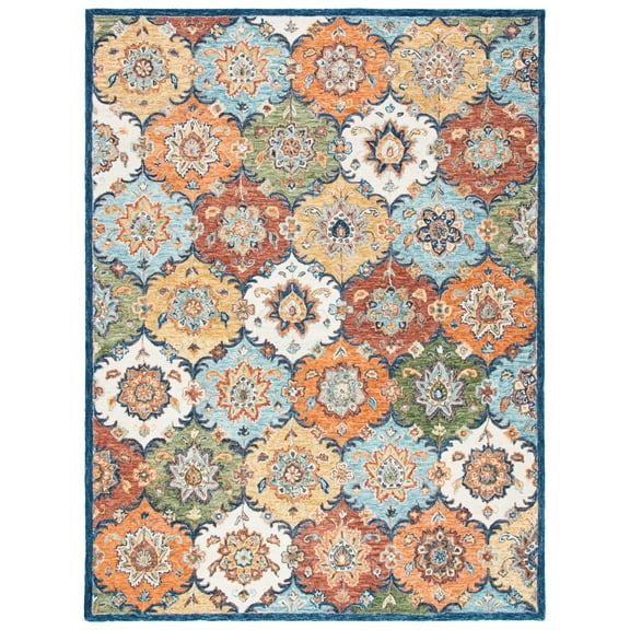 SAFAVIEH Heritage Emmerson Floral Wool Area Rug, Blue/Rust, 9' x 12'