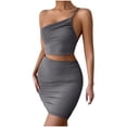 thumbnail image 2 of Ozmmyan Dress for Women 2023 Wedding Guest Dress for Women Solid Color Fashion Design Hip Drawstring One-shoulder Short Dress Cocktail Dress for Evening Party, 2 of 6