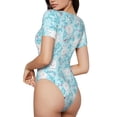 thumbnail image 3 of Yiaed Cute Rabbit Print Women's Waist-Cinching Short-Sleeved Onesie,Elastic Onesiet,Snaps At Bottom,Easy To Put On And Take Off for Wome Bodysuit -Large, 3 of 8