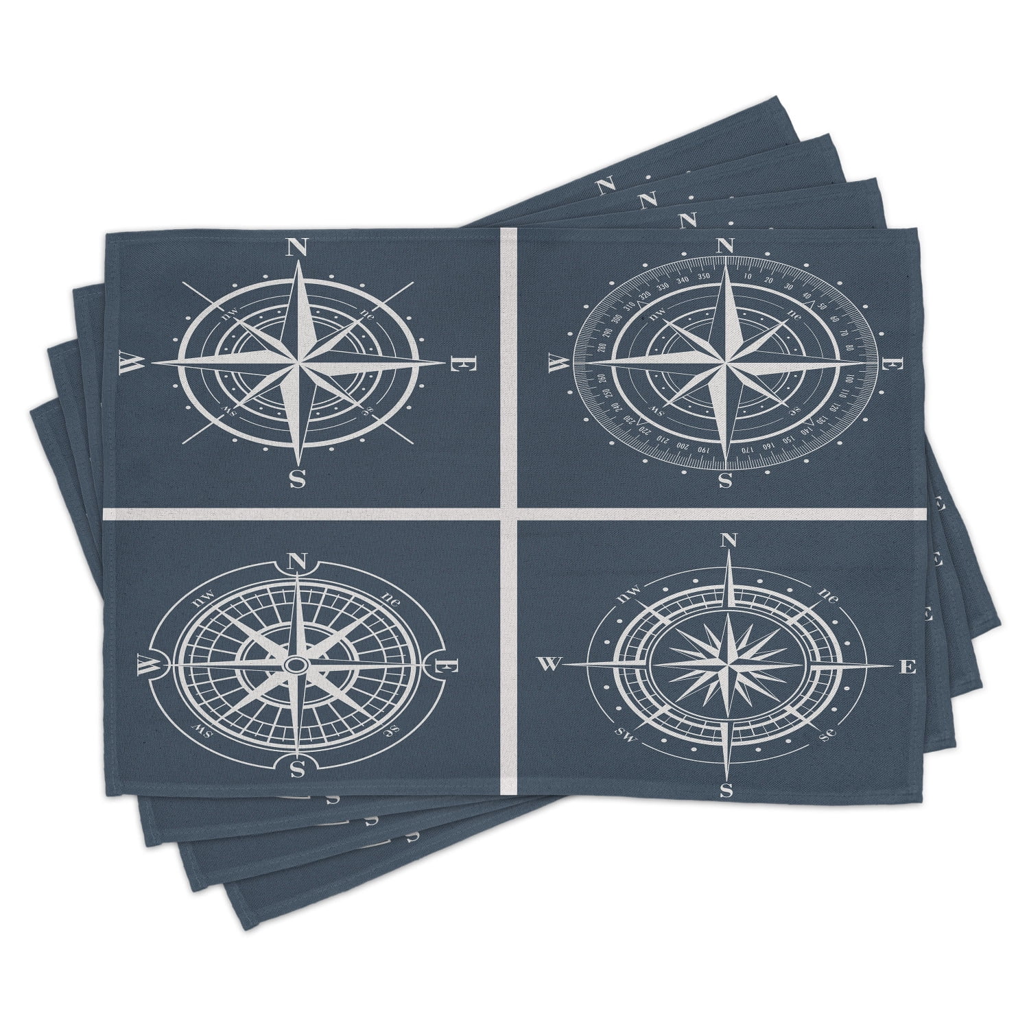 Compass Placemats Set of 4 Set of White Compasses with Navy Blue
