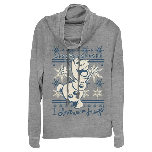 Junior's Frozen Christmas Warm Hugs  Cowl Neck Sweatshirt Gray Heather 4X Large