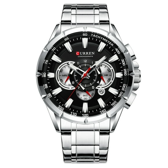 CURREN 8363 Montre pour Homme Hommes Quartz Montre-Bracelet Homme Montres avec Bracelet en Acier Inoxydable Trois sous-Cadrans Seconde Minute Microseconde Chronographe Date Calendrier Indicateur Étanche Aiguilles Lumineuses Wea
