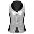 thumbnail image 4 of Raenseen Kids Girls Glittery Sequin Satin Waistcoat Lapel V Neck Pressing Button Contrast Color Vest Tank Top Silver 10, 4 of 6