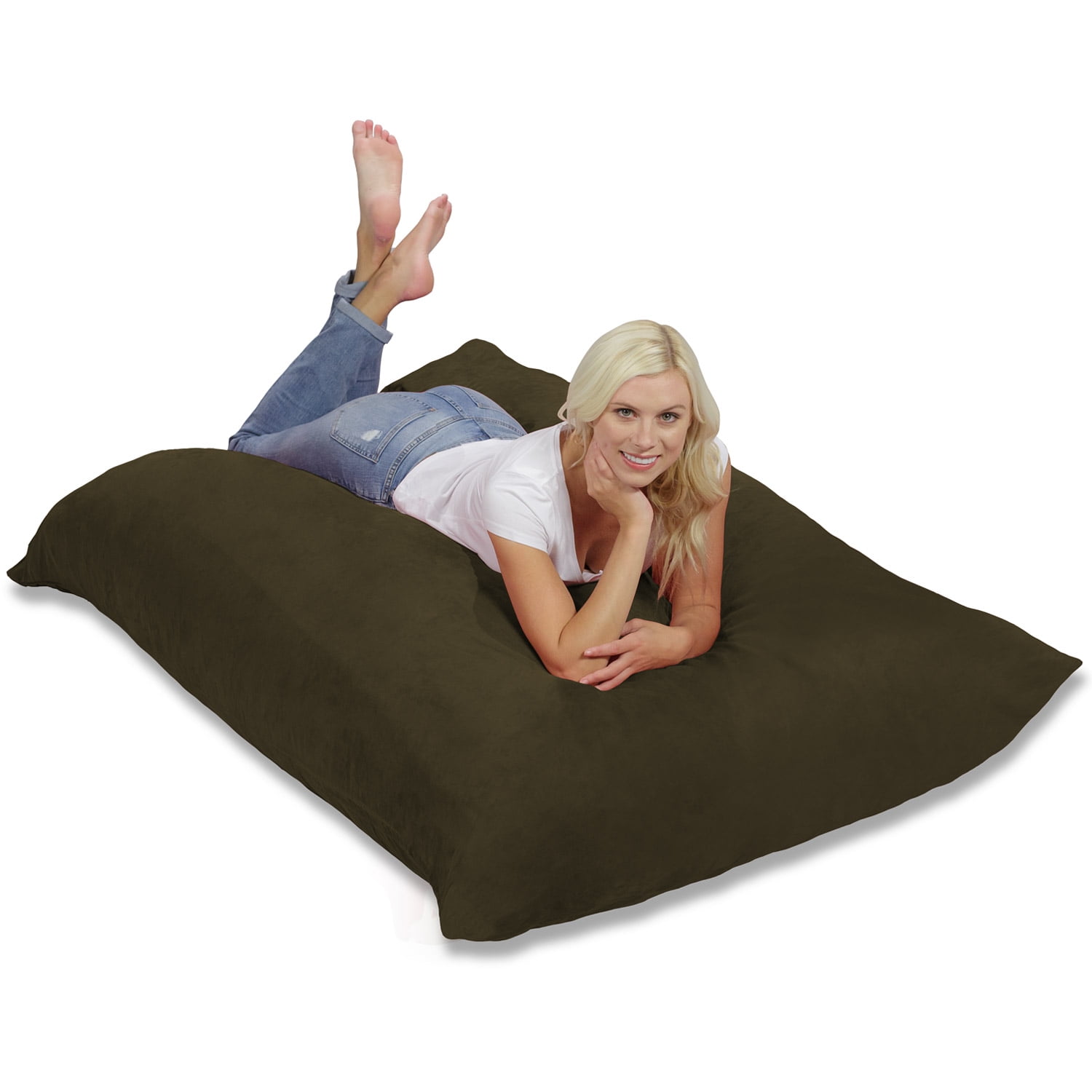 Chill Sack Bean Bag Pillow, Memory Foam Lounger with Microsuede Cover, Kids, Adults, 7.5 ft, Olive