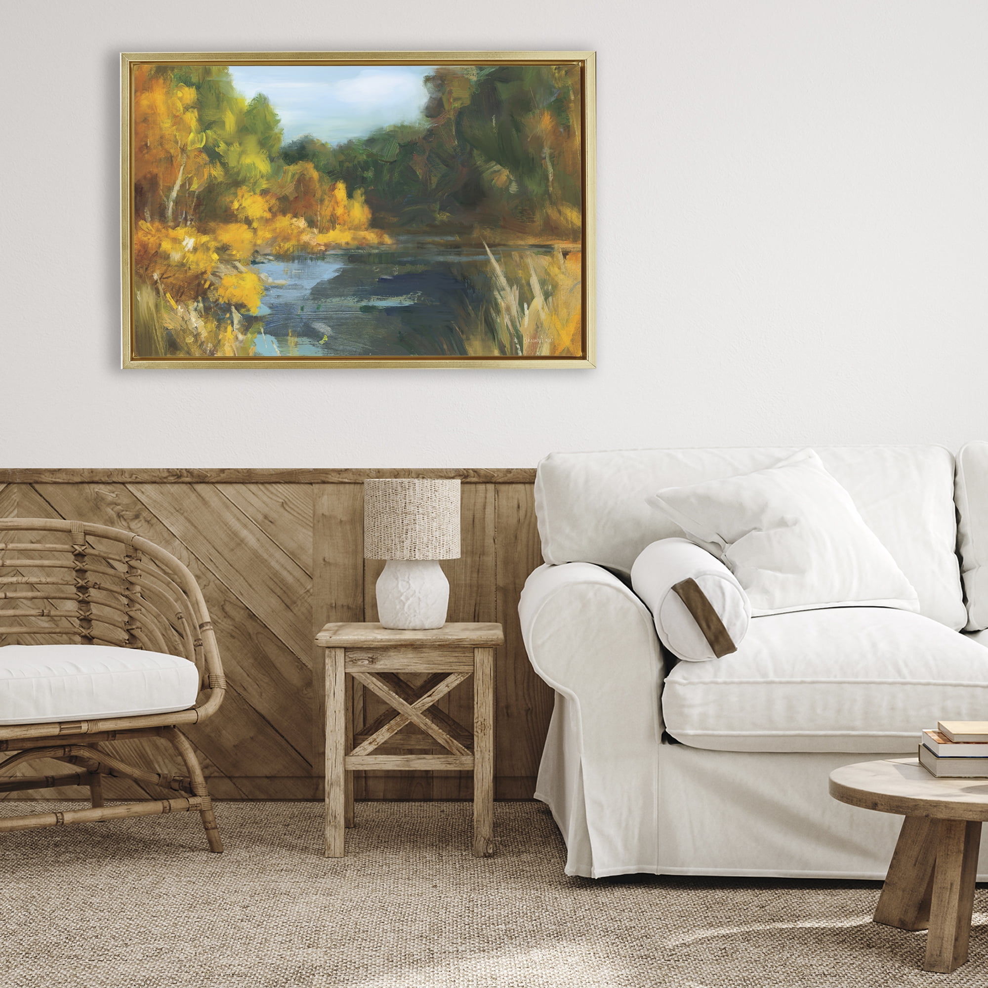 Stupell Industries Autumn River Bend Abstract Gold Framed Floater Canvas Wall Art, design by Danhui Nai