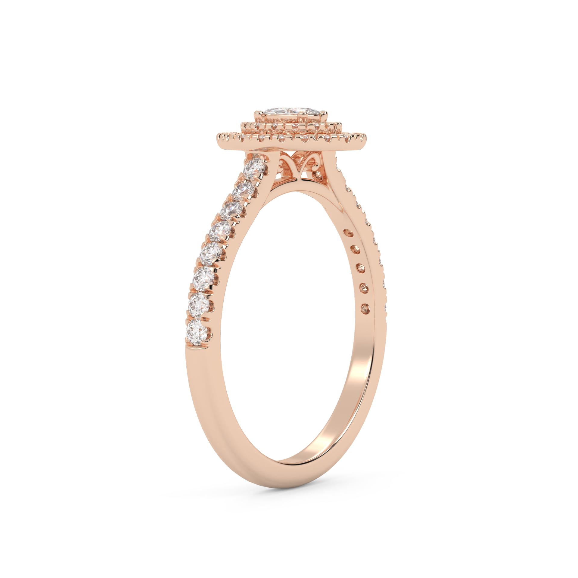 AFFY Double Halo Solitaire Engagement Ring for Women, Center 4X3mm Oval and Round Cut Lab Created Moissanite Anniversary Ring Jewelry Gift for Her in 14K Rose Gold Over Sterling Silver Size-8