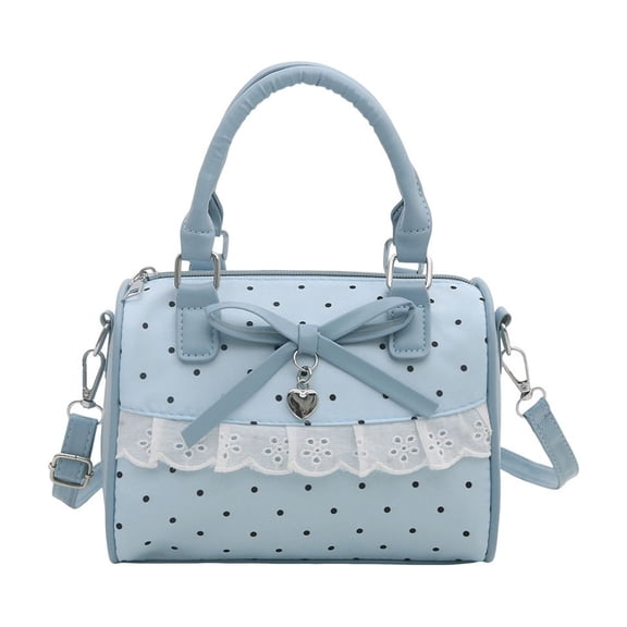 Polka Dot Handbag with Lace Bow Heart Pendant, Convertible Crossbody Shoulder Bag, Cute Retro Purse for Women Daily Casual Use
