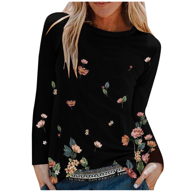 Blusa informal con estampado de manga larga y cuello redondo para mujer a la moda Fridja bvmnju769