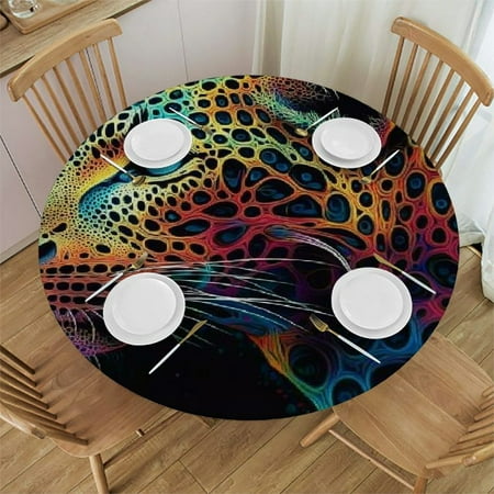

PALNKART Leopard Colorful Pattern Psychedelic Art Round Tablecloth 46 -50