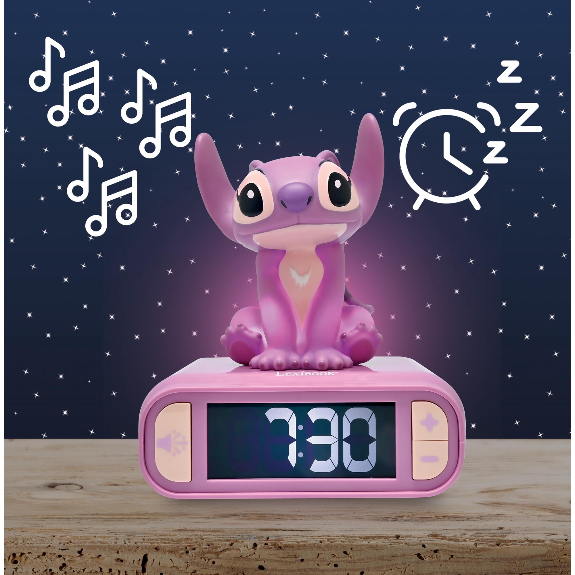 Lexibook Disney Stitch Angel Nightlight Alarm Clock, Sounds, LCD, Pink photo