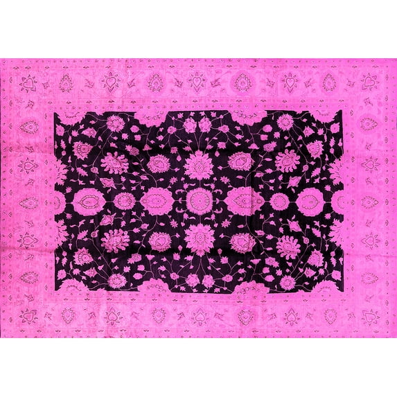 Ahgly Company Indoor Rectangle Oriental Pink Industrial Area Rugs, 7' x 9'