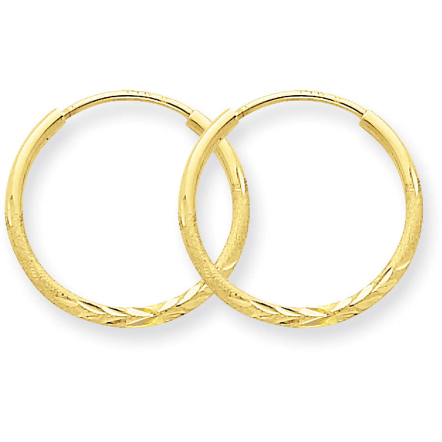 Round Endless Hoop Earrings Solid 14k Yellow Gold Diamond Cut Satin Finish 