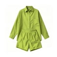 thumbnail image 3 of SOOMLON Concert Outfits for Women Plus Size Button Down Long Sleeve Shirt Elastic Waist Shorts with Pockets 2 Piece Set, 3 of 5