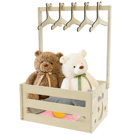 Baby Shower Crate Closet Smooth Wood Baby Shower Basket with Portable Handle Large Capacity Baby Storage Crate with 5 Hangers for New Born Baby Shower